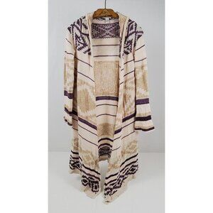Mudd Women's Large Beige Plum Tan Long Cardigan Duster Hood Sweater Stylish